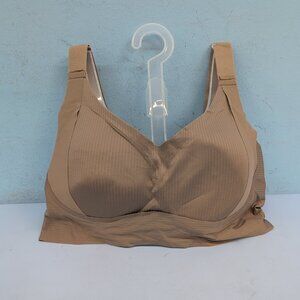 Women's Ribbed Adjustable Seamless Wireless Push Up Bra Large Khaki